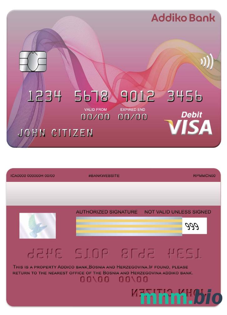 Bosnia and Herzegovina Addiko bank przykład karty visa w formacie PSD